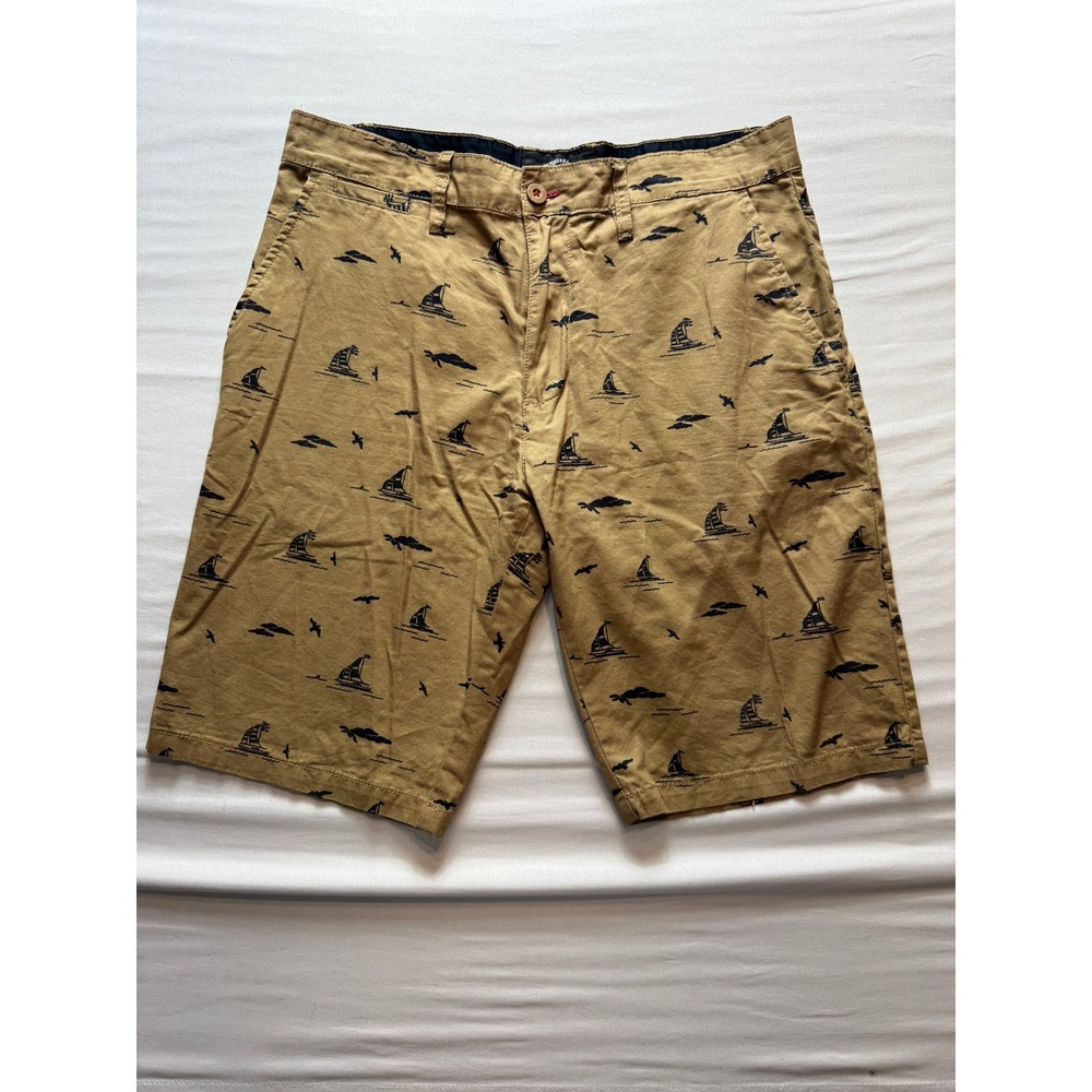 Beverly Hills Polo Club Mens Khaki Nautical Sailboat Print Chino Shorts‎ Size 32